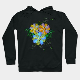 Floral Decoration Blue and Yellow Silhouette Art Hoodie